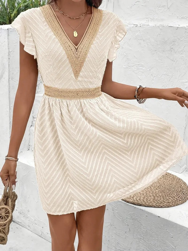 French Lace Patchwork Waistband Dress