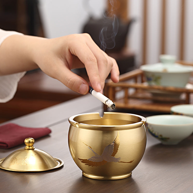 Household Prevent Fly Ash Brass Ashtray Large With Lid