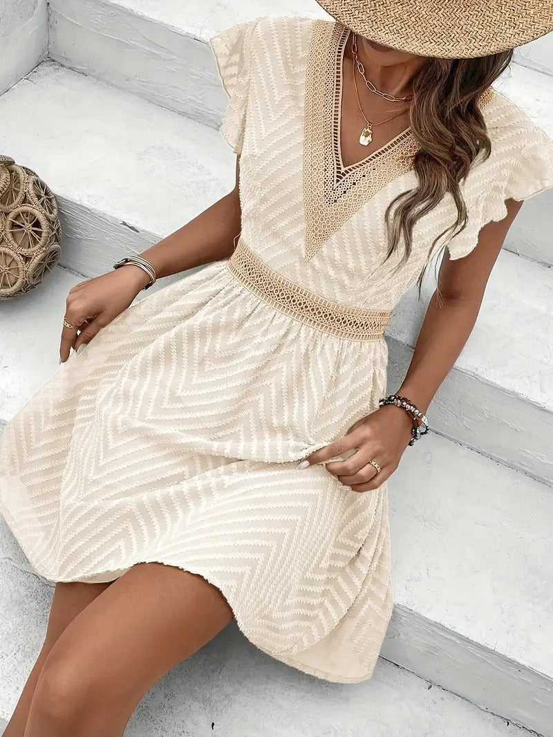 French Lace Patchwork Waistband Dress