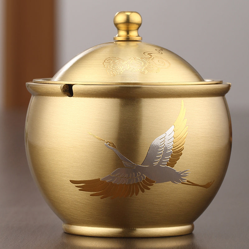 Household Prevent Fly Ash Brass Ashtray Large With Lid