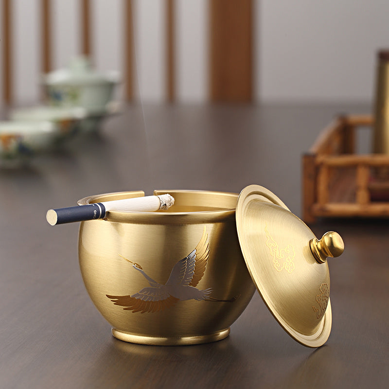 Household Prevent Fly Ash Brass Ashtray Large With Lid