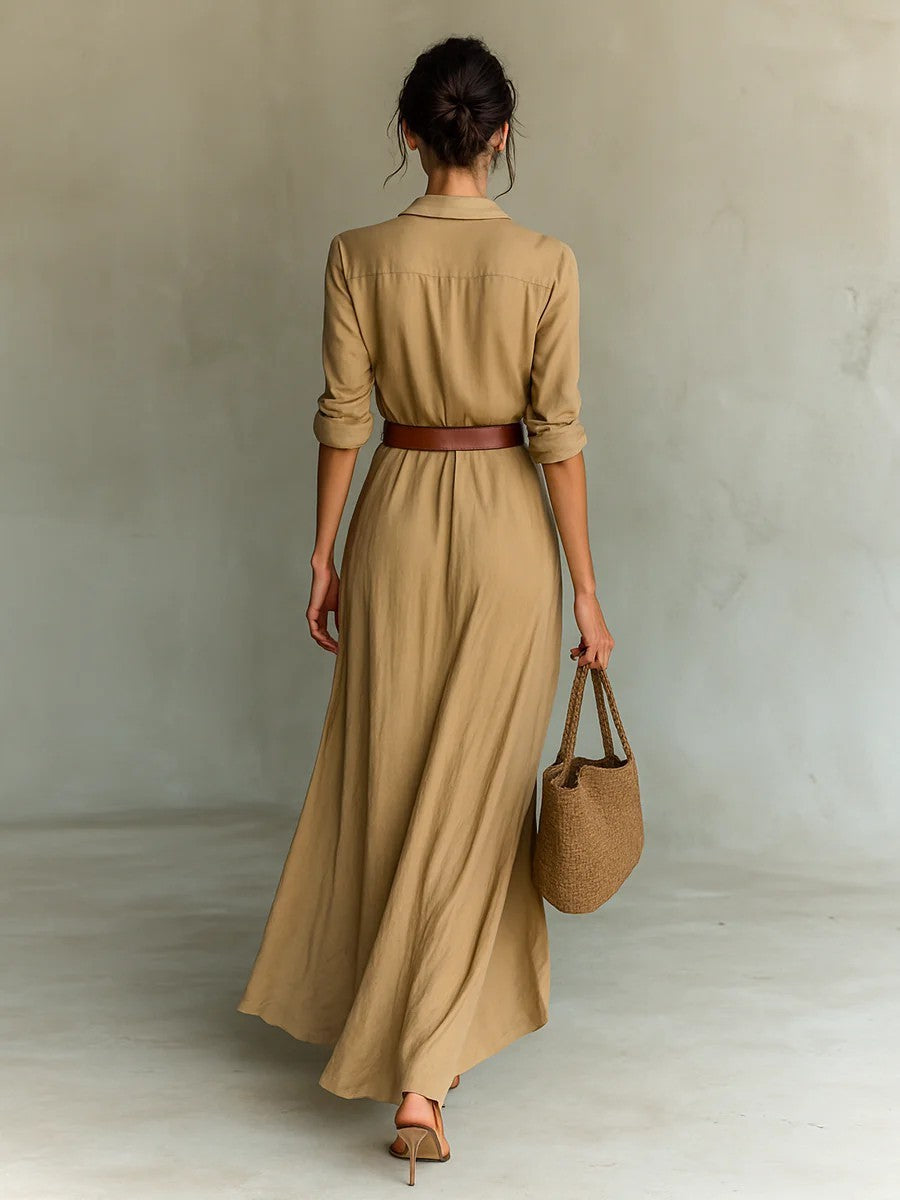 Long Dress With Belt Fashion And Elegant