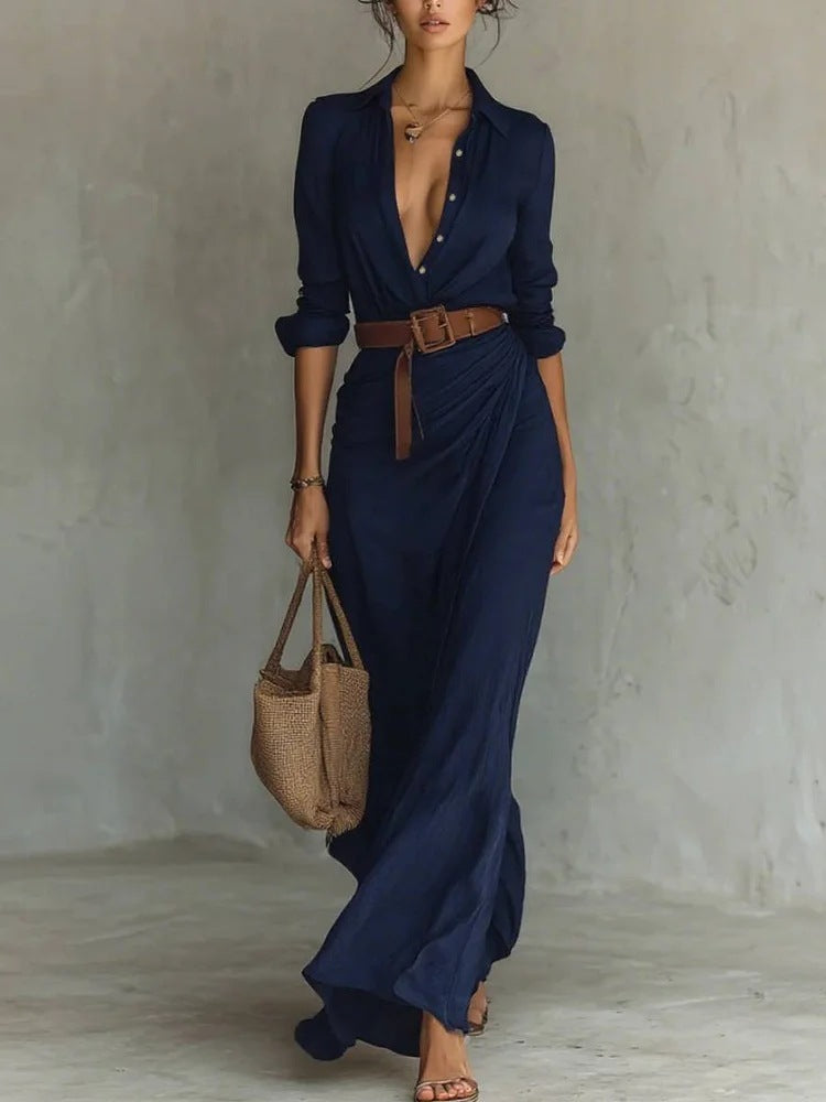 Long Dress With Belt Fashion And Elegant