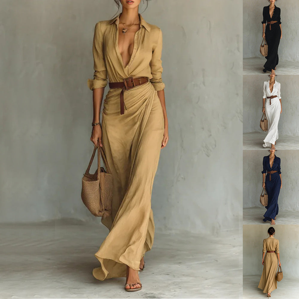 Long Dress With Belt Fashion And Elegant