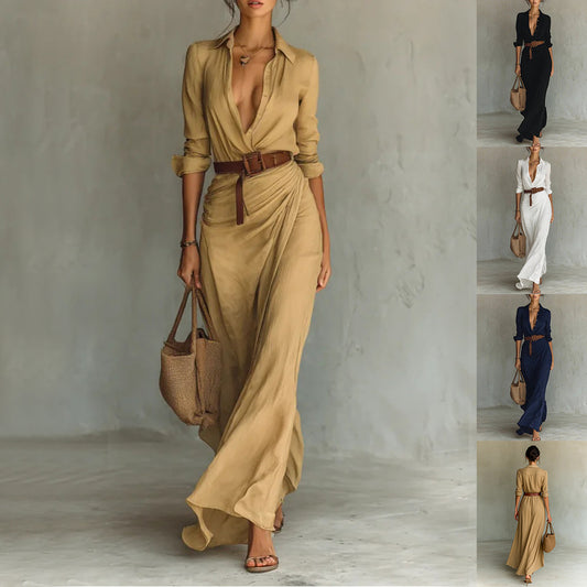 Long Dress With Belt Fashion And Elegant