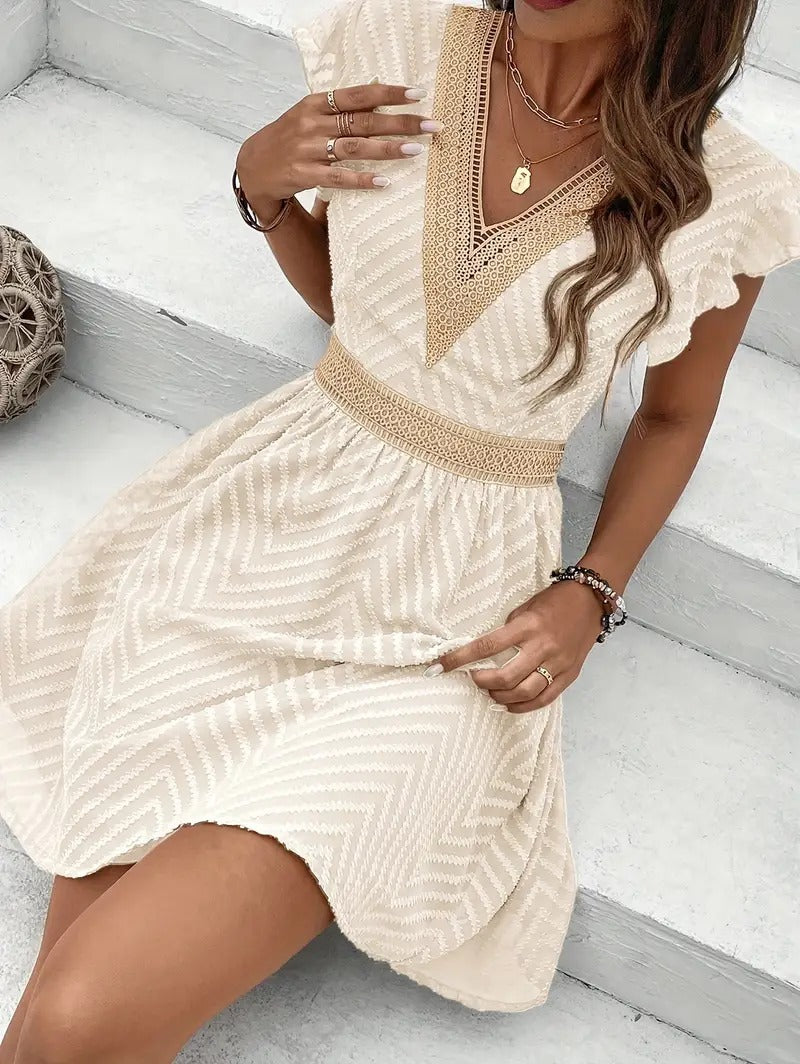 French Lace Patchwork Waistband Dress
