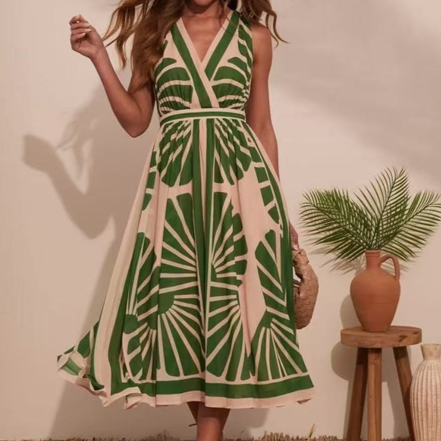 Printing Backless Dress