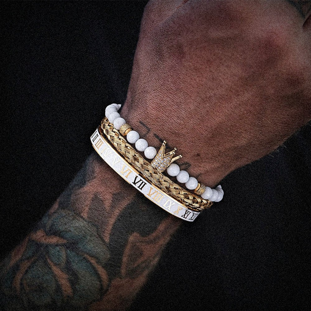 Crown Set Charm Gold Color Bracelet Men - MAYISAD