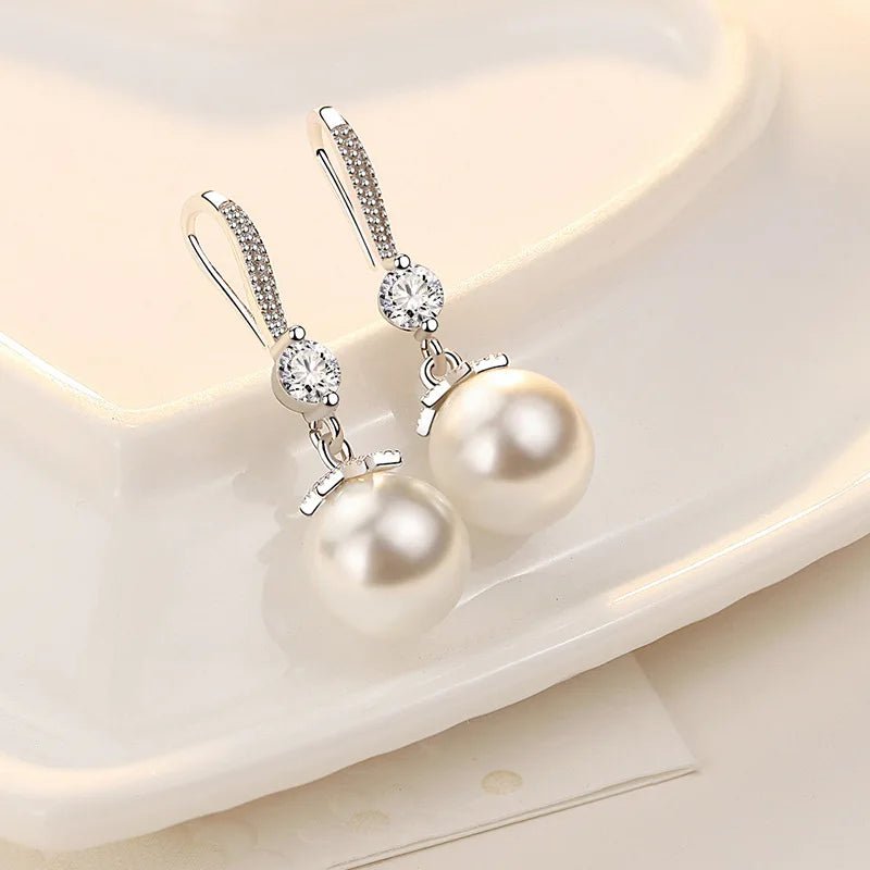 Crystal Zircon Pearl Earrings - MAYISAD