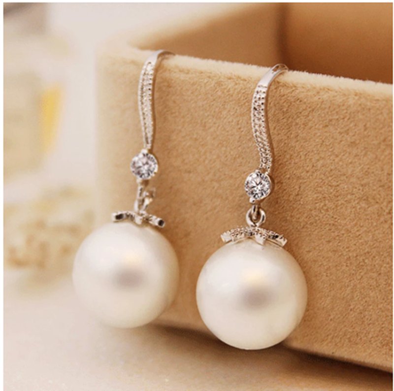 Crystal Zircon Pearl Earrings - MAYISAD