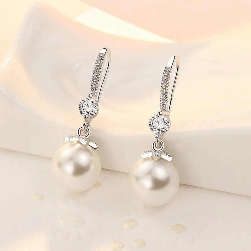 Crystal Zircon Pearl Earrings - MAYISAD