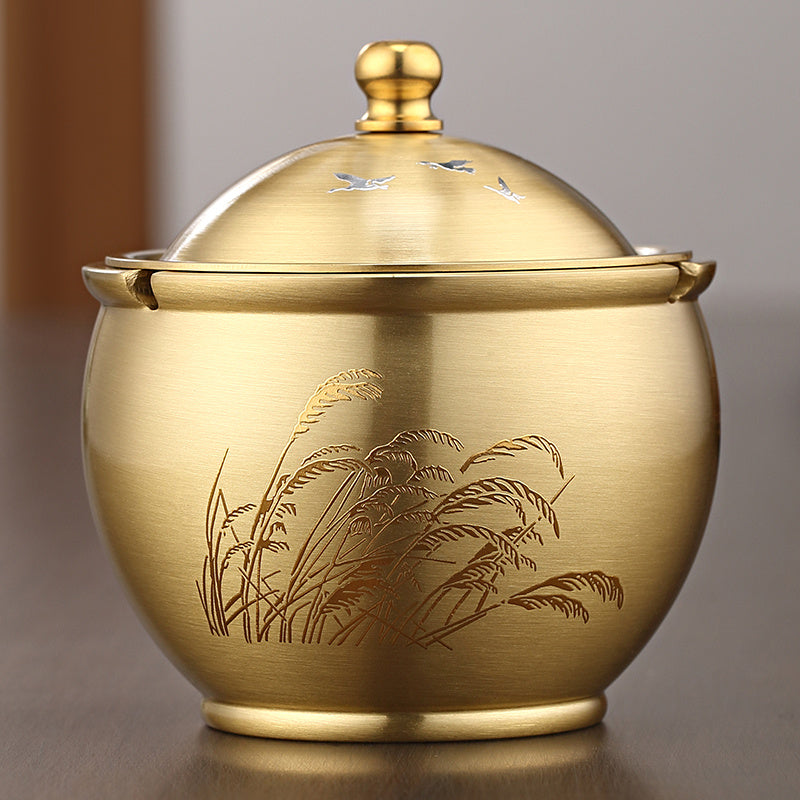 Household Prevent Fly Ash Brass Ashtray Large With Lid