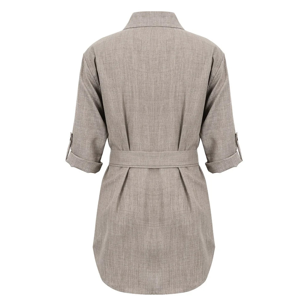 Elegant Women Dress Deep V-neck Button - MAYISAD