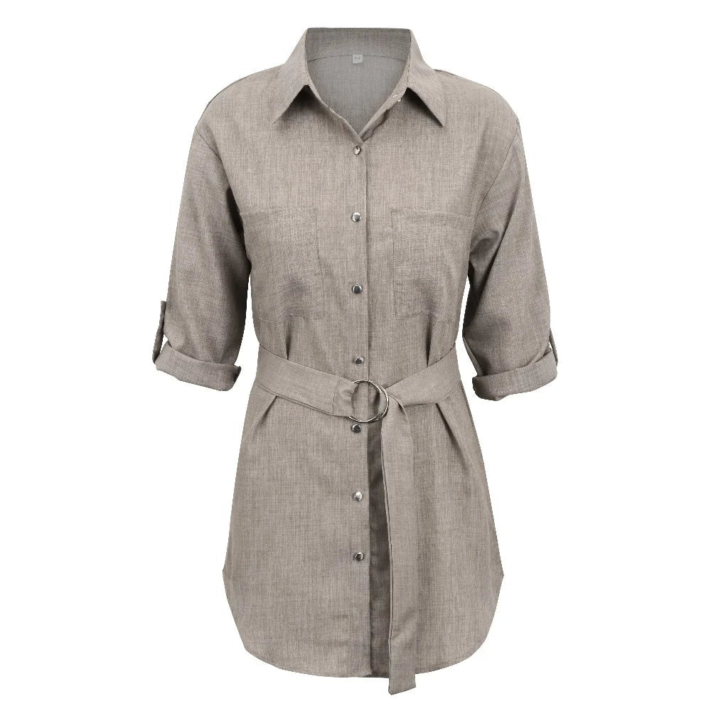 Elegant Women Dress Deep V-neck Button - MAYISAD