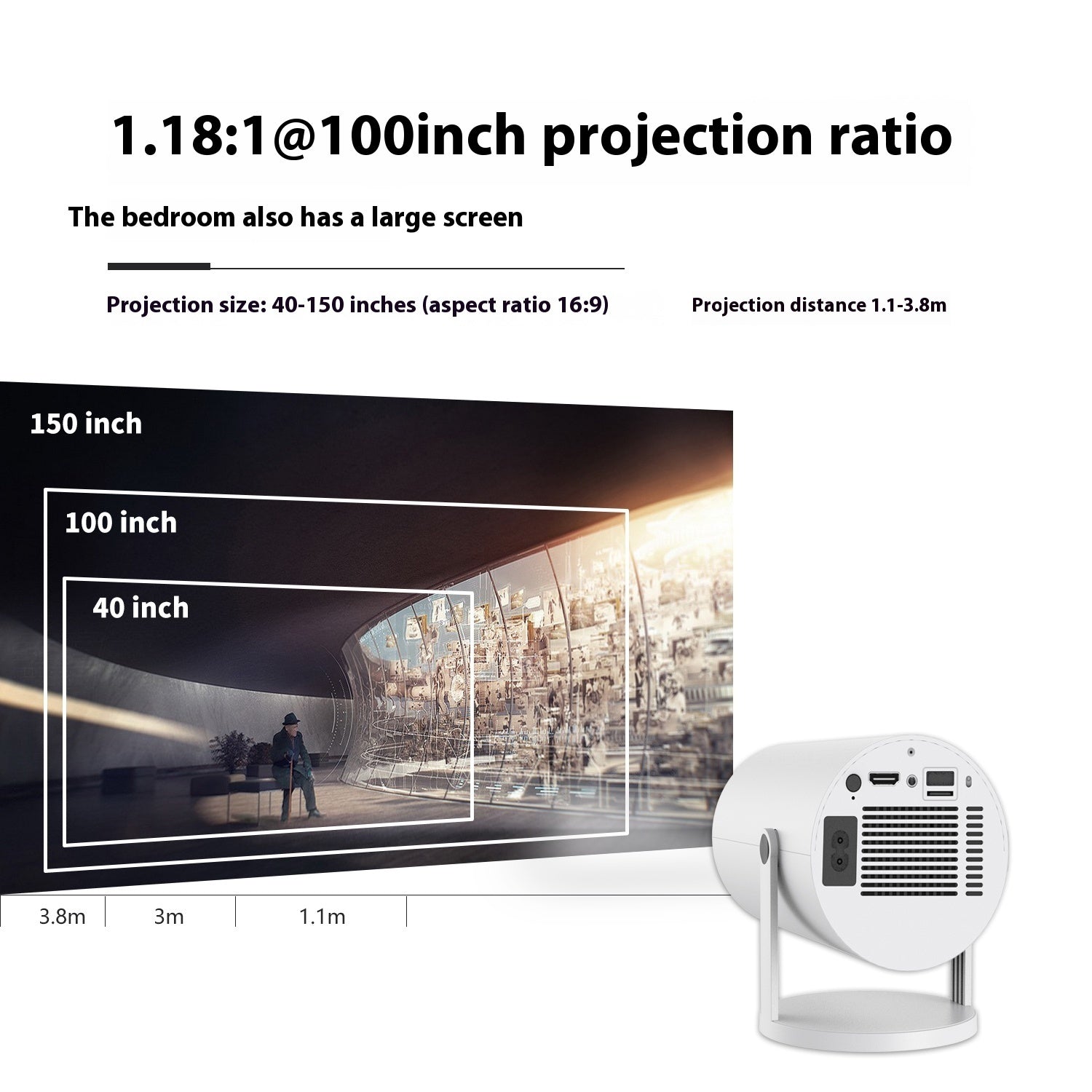 Portable Projector For Home Use 180 Degrees Projection Angle Automatic Focus