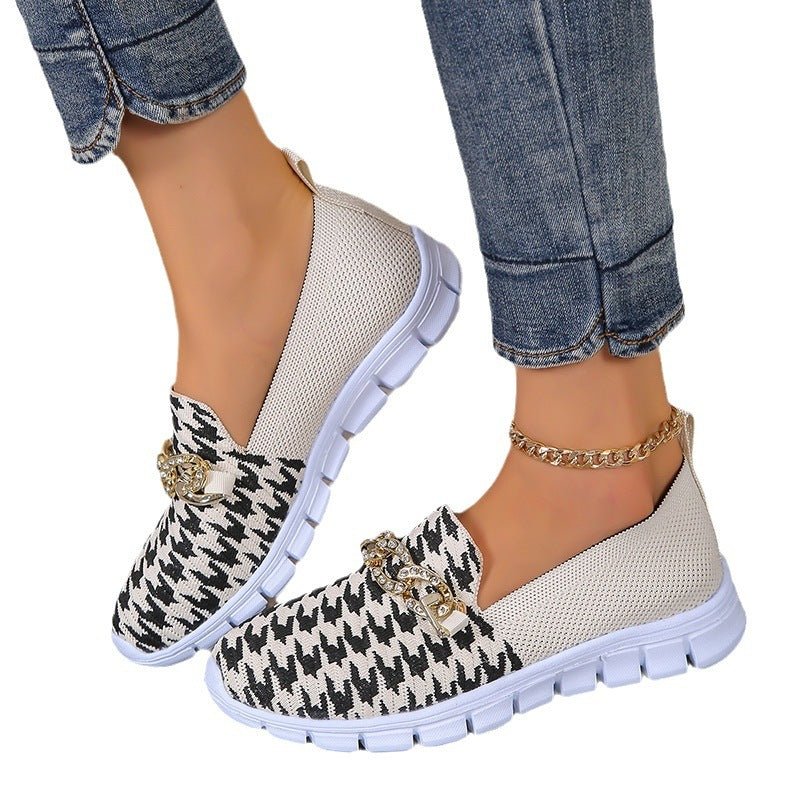 Fashionable white houndstooth sneakers - MAYISAD