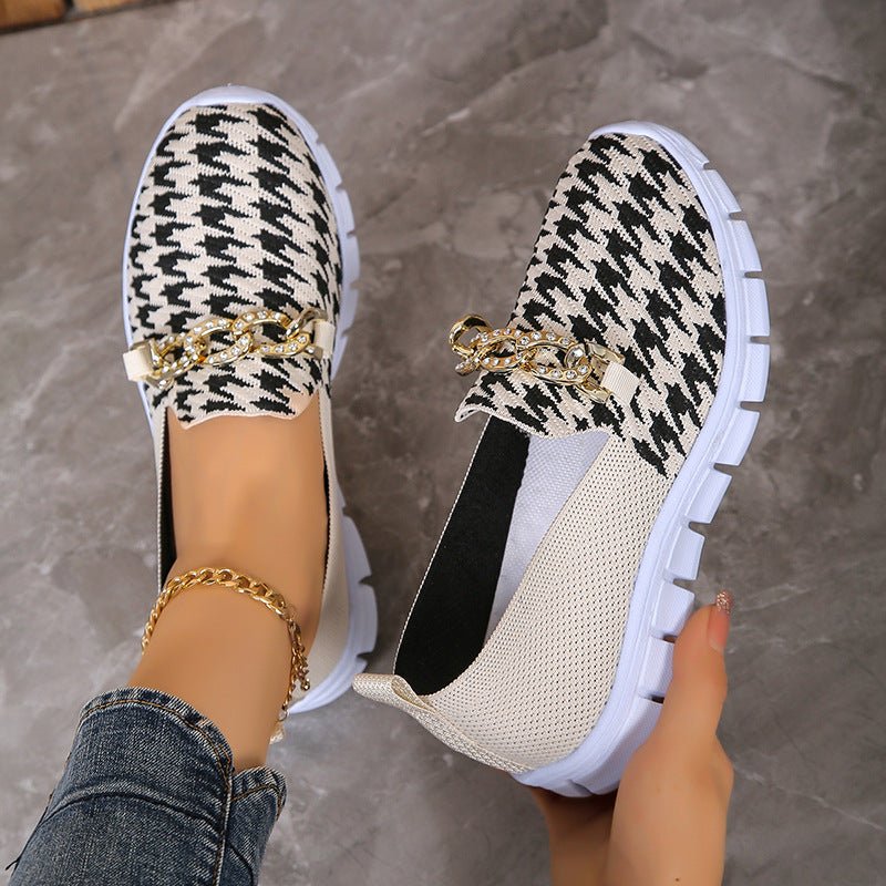 Fashionable white houndstooth sneakers - MAYISAD