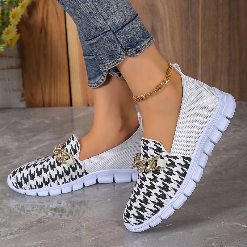 Fashionable white houndstooth sneakers - MAYISAD
