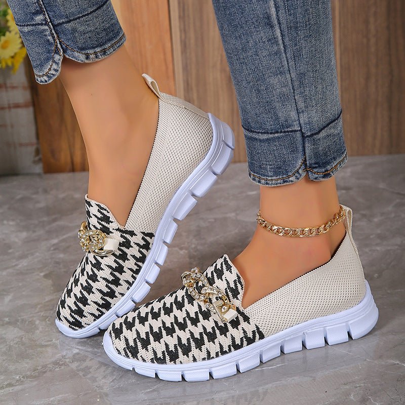 Fashionable white houndstooth sneakers - MAYISAD