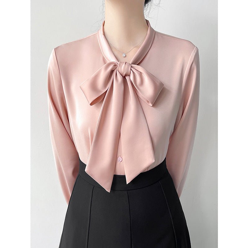 High - grade Satin Professional Commute Bow Shirt With Ribbon Women - MAYISAD