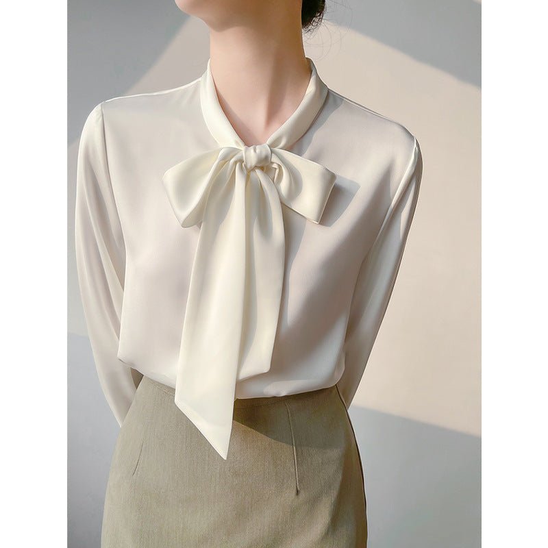 High - grade Satin Professional Commute Bow Shirt With Ribbon Women - MAYISAD