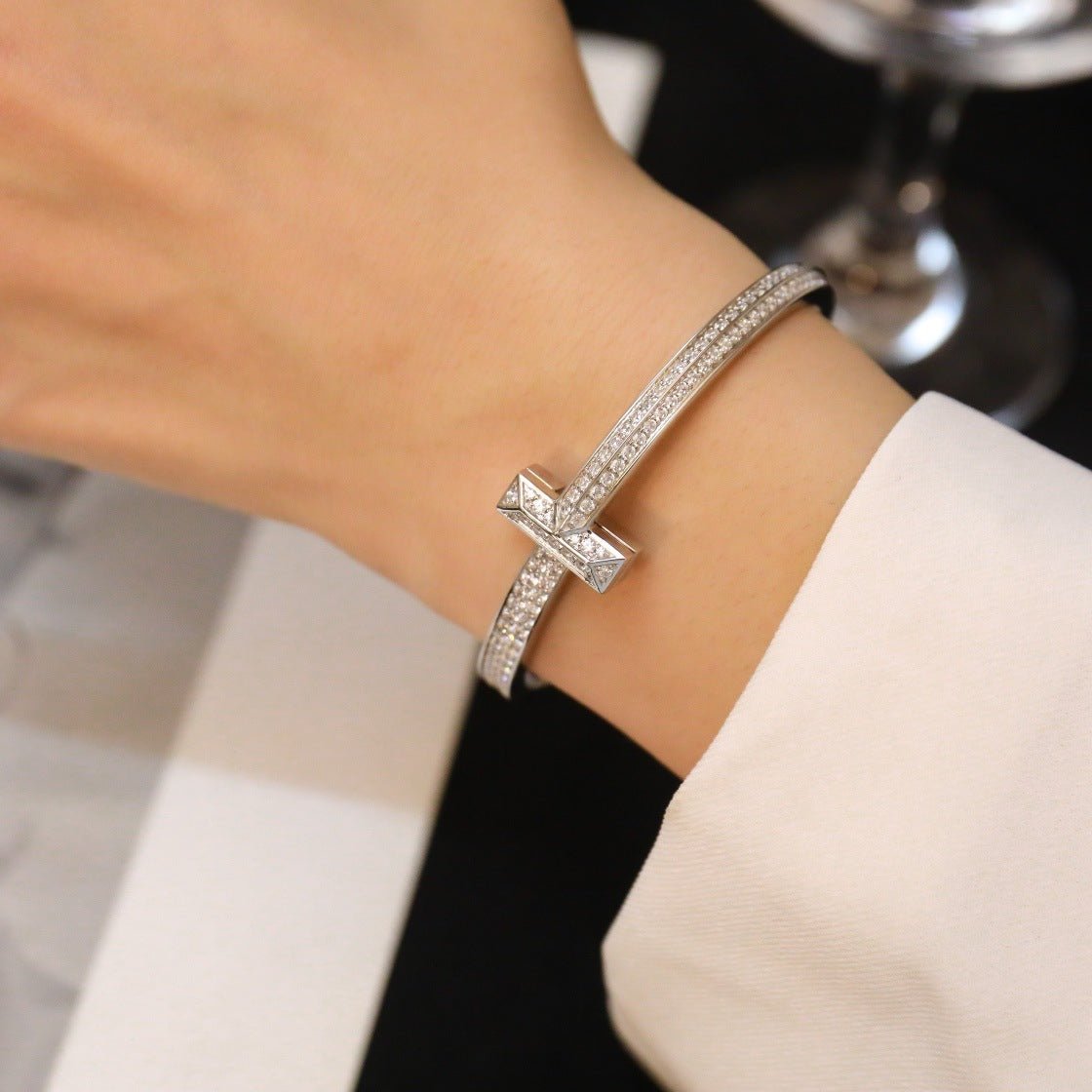 Luxury Full Diamond Wide TT Letter Bracelet - MAYISAD