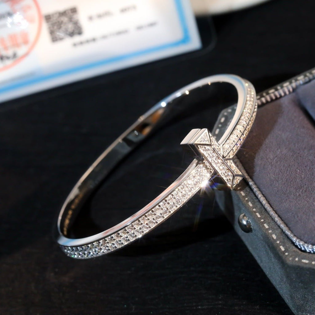 Luxury Full Diamond Wide TT Letter Bracelet - MAYISAD