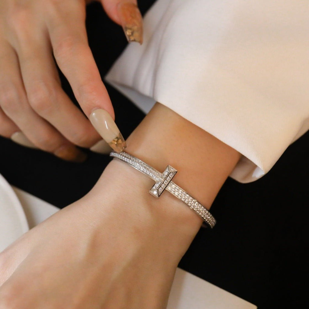 Luxury Full Diamond Wide TT Letter Bracelet - MAYISAD