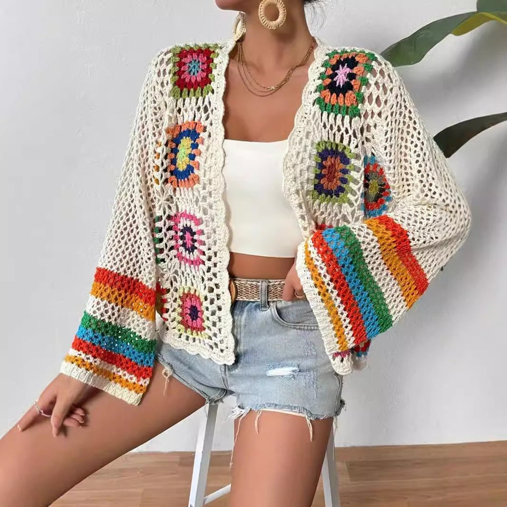 Women's handmade crochet plaid top - MAYISAD