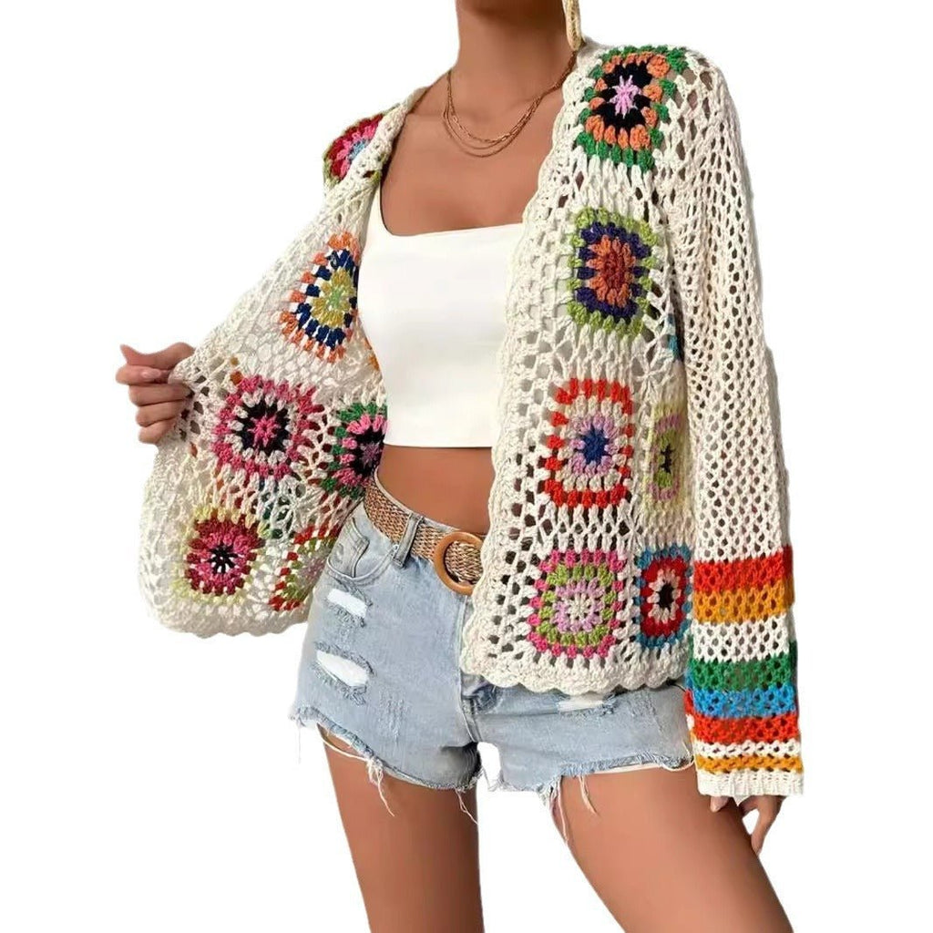 Women's handmade crochet plaid top - MAYISAD